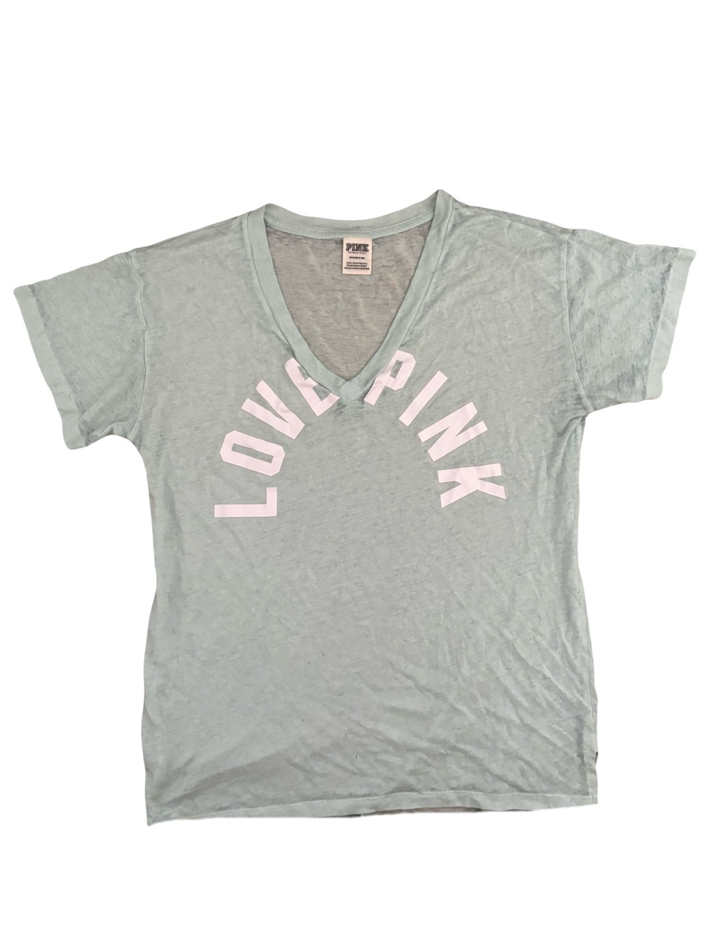 PINK Victoria's Secret Mint V-Neck 'LOVE PINK' Logo Tee